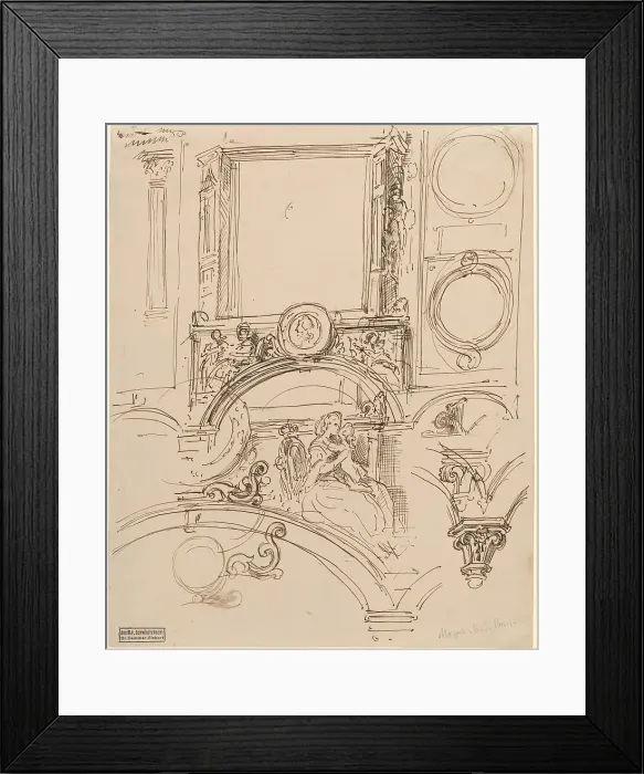 Framed Print : Architectural Details for a Wall Decoration with Empress Maria Theresia Embracing... c. 1864. Creator: Moritz von Schwind Framed Print : Architectural Details for a Wall Decoration with Empress Maria Theresia Embracing... c. 1864. Creator: Moritz von Schwind