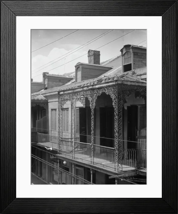 Framed Print : Upper story of building with wrought iron balconies, New Orleans, between 1920 and 1926. Creator: Arnold Genthe Framed Print : Upper story of building with wrought iron balconies, New Orleans, between 1920 and 1926. Creator: Arnold Genthe