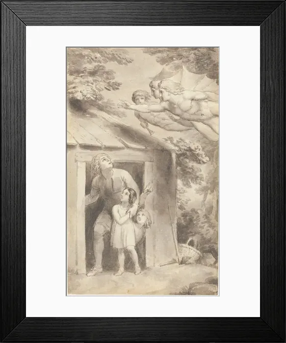 Framed Print : Peter and His Children Visited by Three Flying Figures, c. 1783. Creator: Thomas Stothard Framed Print : Peter and His Children Visited by Three Flying Figures, c. 1783. Creator: Thomas Stothard