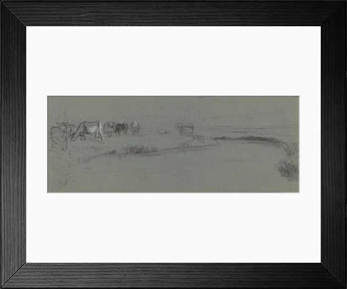 Framed Print : River Bank with Cattle, probably after 1850. Creator: Constant Troyon Framed Print : River Bank with Cattle, probably after 1850. Creator: Constant Troyon