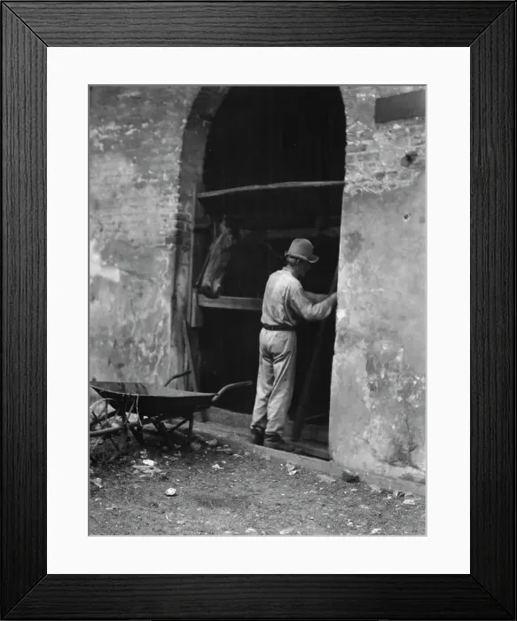Framed Print : Man and horse in stall, New Orleans or Charleston, South Carolina, between 1920 and 1926. Creator: Arnold Genthe Framed Print : Man and horse in stall, New Orleans or Charleston, South Carolina, between 1920 and 1926. Creator: Arnold Genthe