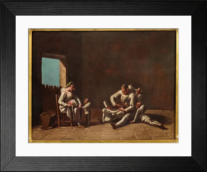 Framed Print : Scene of the education of Pulcinella, 18th century. Creator: Anonymous