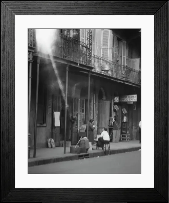 Framed Print : View from across street of two women talking, New Orleans, between 1920 and 1926. Creator: Arnold Genthe Framed Print : View from across street of two women talking, New Orleans, between 1920 and 1926. Creator: Arnold Genthe