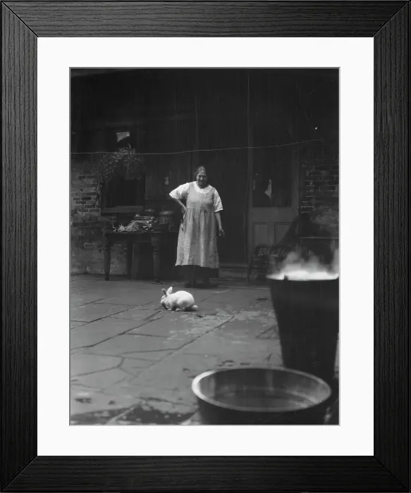 Framed Print : Woman and rabbit in a courtyard, New Orleans, between 1920 and 1926. Creator: Arnold Genthe Framed Print : Woman and rabbit in a courtyard, New Orleans, between 1920 and 1926. Creator: Arnold Genthe