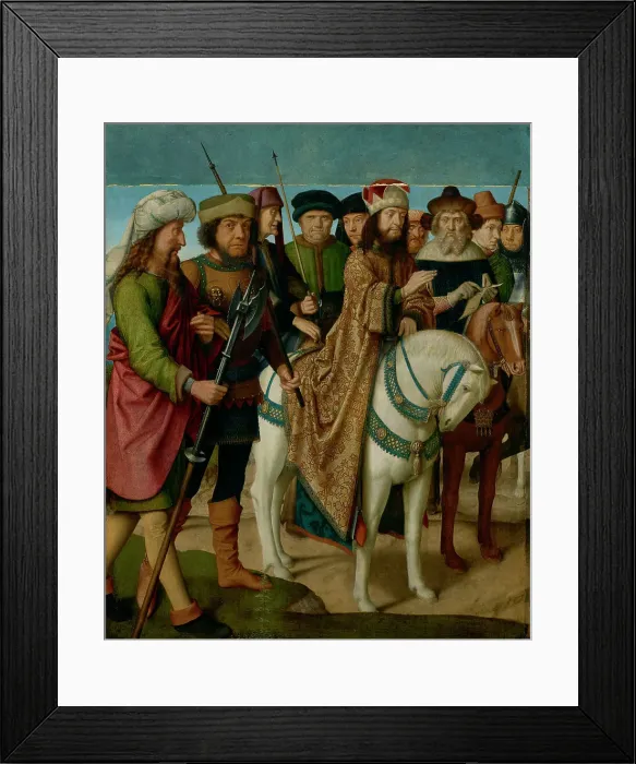 Framed Print : Christ Nailed to the Cross (Pilate's Dispute with the High Priest), 1480-1485. Creator: David, Gerard (ca. 1460-1523) Framed Print : Christ Nailed to the Cross (Pilate's Dispute with the High Priest), 1480-1485. Creator: David, Gerard (ca. 1460-1523)