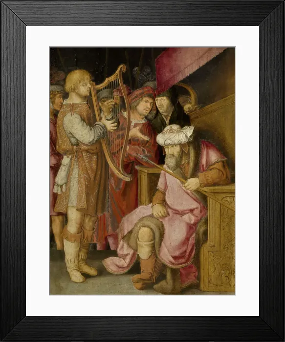 Framed Print : David Playing his Harp for Saul. Creator: Leyden, Lucas, van (1489 / 94-1533) Framed Print : David Playing his Harp for Saul. Creator: Leyden, Lucas, van (1489 / 94-1533)