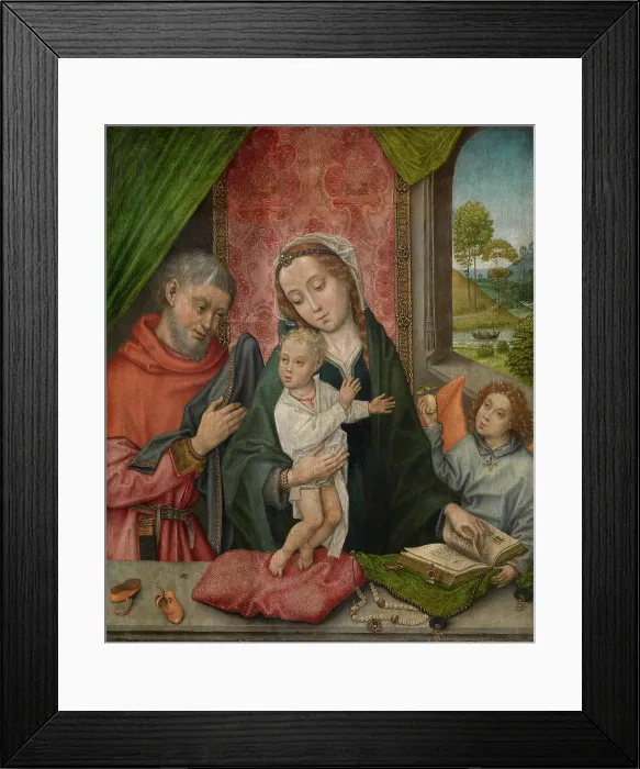 Framed Print : The Holy Family with an Angel, 1500. Creator: Master of 1499 Framed Print : The Holy Family with an Angel, 1500. Creator: Master of 1499