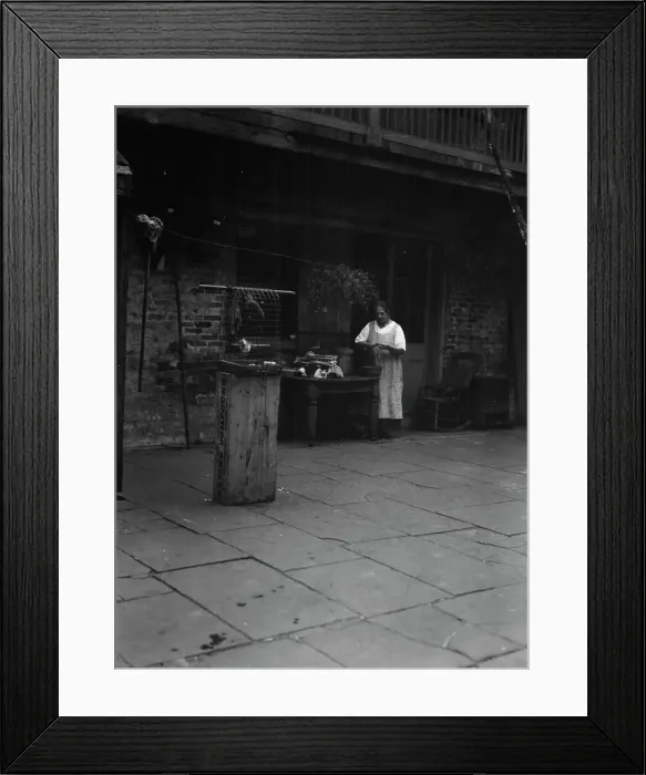 Framed Print : Woman working in a courtyard, New Orleans, between 1920 and 1926. Creator: Arnold Genthe Framed Print : Woman working in a courtyard, New Orleans, between 1920 and 1926. Creator: Arnold Genthe