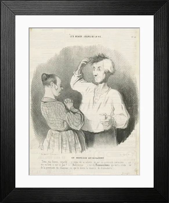Framed Print : Un monsieur qui se rajeunit, 19th century. Creator: Honore Daumier Framed Print : Un monsieur qui se rajeunit, 19th century. Creator: Honore Daumier