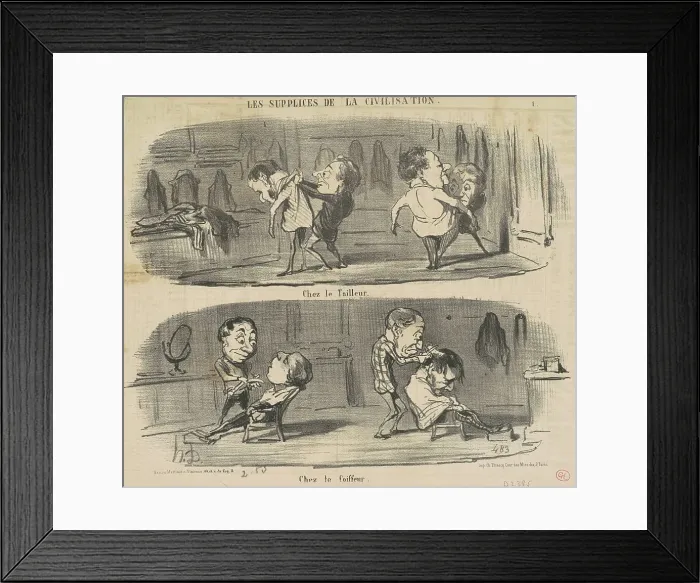 Framed Print : Chez le tailleur chez le coiffeur, 19th century. Creator: Honore Daumier Framed Print : Chez le tailleur chez le coiffeur, 19th century. Creator: Honore Daumier
