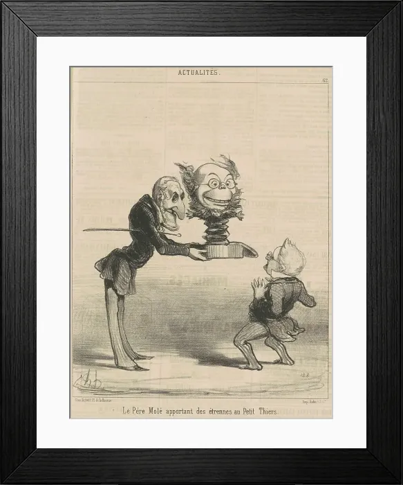 Framed Print : Molé apportant des étrennes au petit thiers, 19th century. Creator: Honore Daumier Framed Print : Molé apportant des étrennes au petit thiers, 19th century. Creator: Honore Daumier