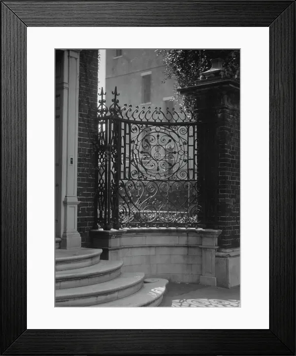 Framed Print : Wrought iron fence of the George Edwards House, 14 Laguerre [i.e. Legare Street]... c1920-c1926. Creator: Arnold Genthe