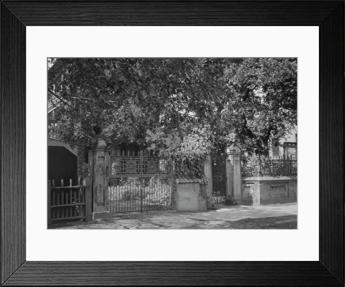 Framed Print : Wrought iron gate and fence, New Orleans or Charleston, South Carolina, between 1920 and 1926. Creator: Arnold Genthe Framed Print : Wrought iron gate and fence, New Orleans or Charleston, South Carolina, between 1920 and 1926. Creator: Arnold Genthe