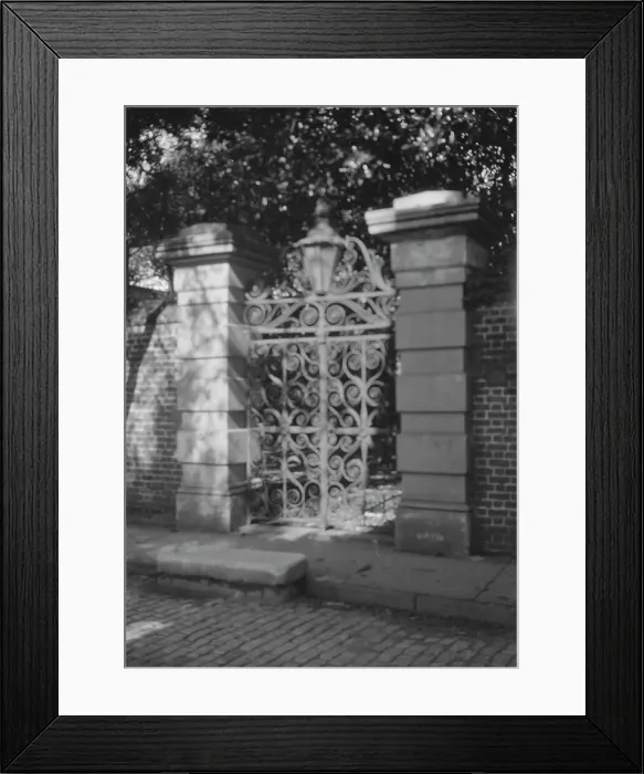 Framed Print : Wrought iron gate, New Orleans or Charleston, South Carolina, between 1920 and 1926. Creator: Arnold Genthe Framed Print : Wrought iron gate, New Orleans or Charleston, South Carolina, between 1920 and 1926. Creator: Arnold Genthe