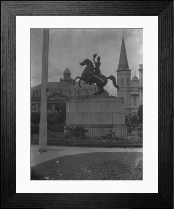 Framed Print : Jackson monument in Jackson Square with the Cabildo and St. Louis Cathedral, New Orleans, c1920-26. Creator: Arnold Genthe Framed Print : Jackson monument in Jackson Square with the Cabildo and St. Louis Cathedral, New Orleans, c1920-26. Creator: Arnold Genthe