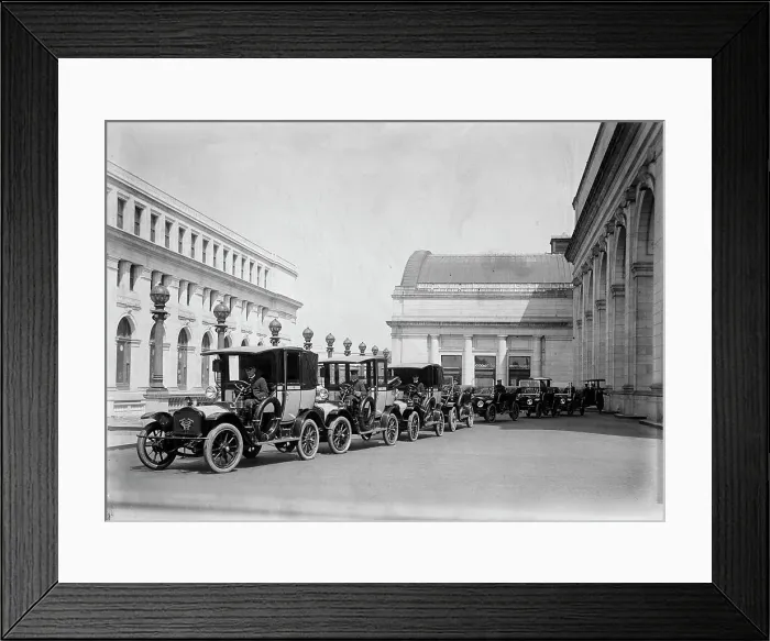 Framed Print : Federal Taxicab - Cabs at Union Station, 1914. Creator: Harris & Ewing. Federal Taxicab - Cabs at Union Station, 1914. Creator: Harris & Ewing Framed Print : Federal Taxicab - Cabs at Union Station, 1914. Creator: Harris & Ewing. Federal Taxicab - Cabs at Union Station, 1914. Creator: Harris & Ewing