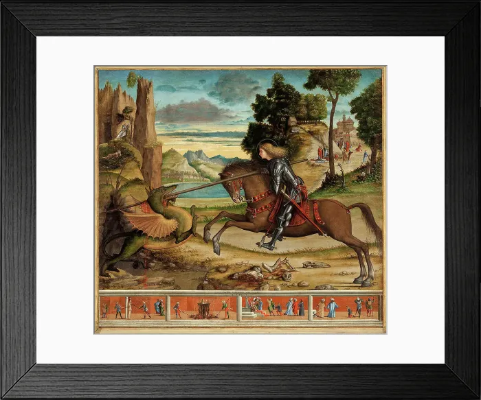 Framed Print : Saint George with Scenes from His Life, 1516. Creator: Carpaccio, Vittore (1460-1526) Framed Print : Saint George with Scenes from His Life, 1516. Creator: Carpaccio, Vittore (1460-1526)