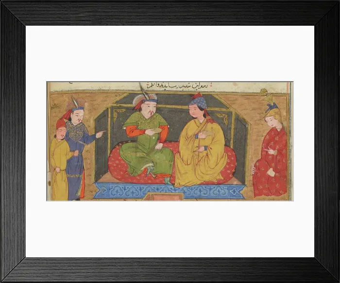Framed Print : Hulagu Khan at a party. Miniature from Jami al-tawarikh (Universal History), ca 1430. Creator: Anonymous Framed Print : Hulagu Khan at a party. Miniature from Jami al-tawarikh (Universal History), ca 1430. Creator: Anonymous