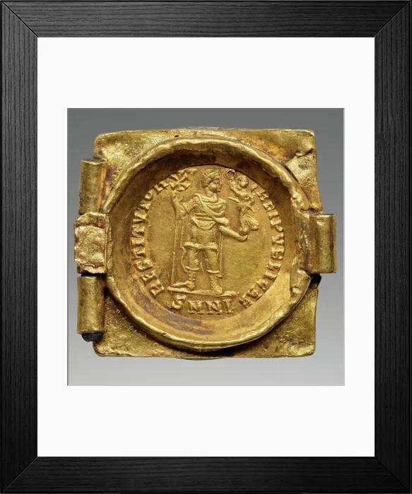 Framed Print : Link from a Coin Belt: Emperor with vexillum and crowning Victory, 379-395. Creator: Numismatic, Ancient Coins Framed Print : Link from a Coin Belt: Emperor with vexillum and crowning Victory, 379-395. Creator: Numismatic, Ancient Coins