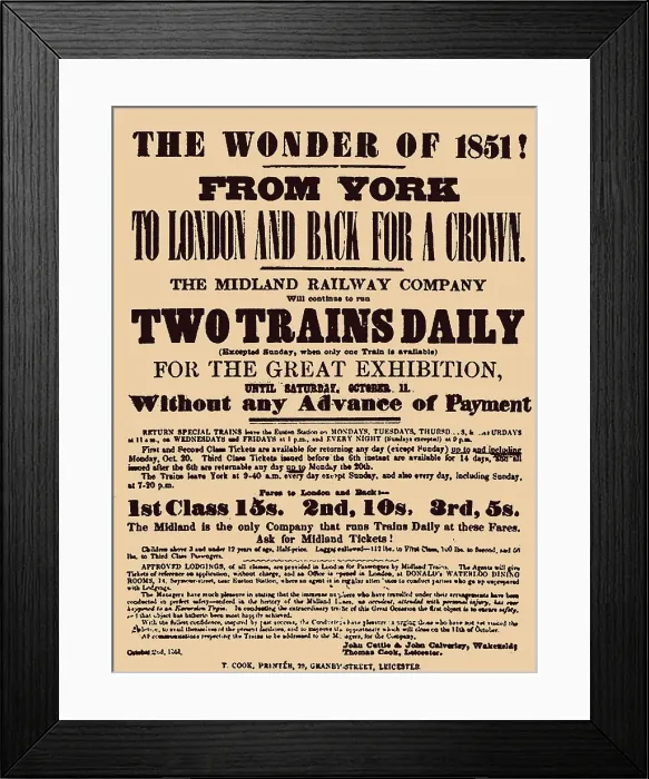 Framed Print : Poster by Midland Railway Company for the Great Exhibition of 1851 at Hyde Park, 1851. Creator: Anonymous Framed Print : Poster by Midland Railway Company for the Great Exhibition of 1851 at Hyde Park, 1851. Creator: Anonymous