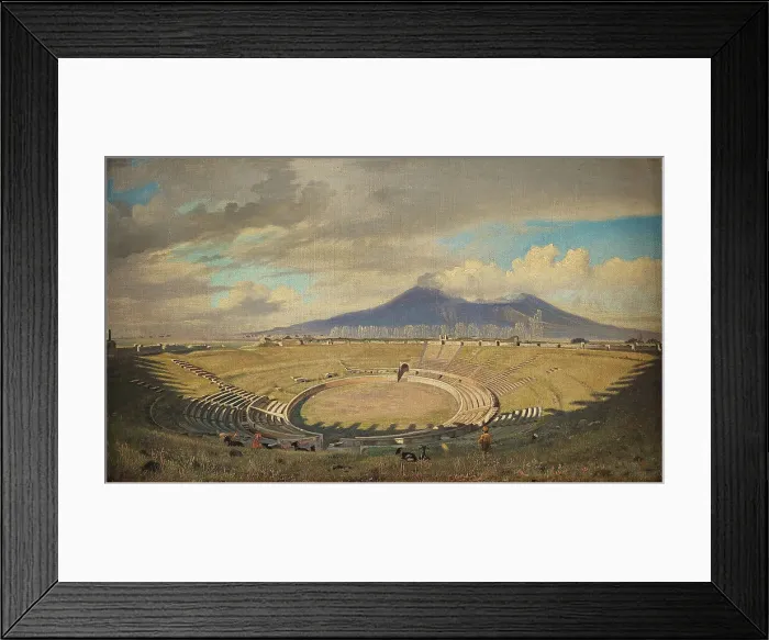 Framed Print : Amphitheatre in Pompeii with Vesuvius in the background, Second Half of the 19th cen.. Creator: Fristrup, Niels (1837-1909) Framed Print : Amphitheatre in Pompeii with Vesuvius in the background, Second Half of the 19th cen.. Creator: Fristrup, Niels (1837-1909)