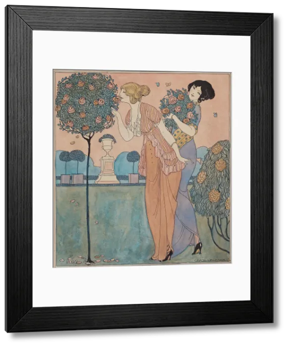 Framed Print : Two young ladies in the rose garden. Creator: Wegener, Gerda (1886-1940) Framed Print : Two young ladies in the rose garden. Creator: Wegener, Gerda (1886-1940)