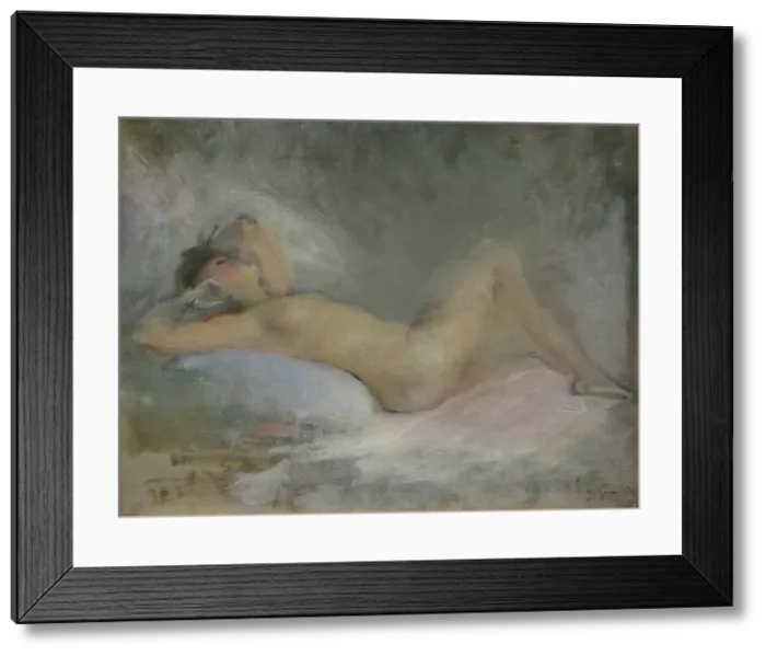 Framed Print : Symphony on Gray (Reclining Nude on Gray), 1903. Creator: Boldini, Giovanni (1842-1931) Framed Print : Symphony on Gray (Reclining Nude on Gray), 1903. Creator: Boldini, Giovanni (1842-1931)