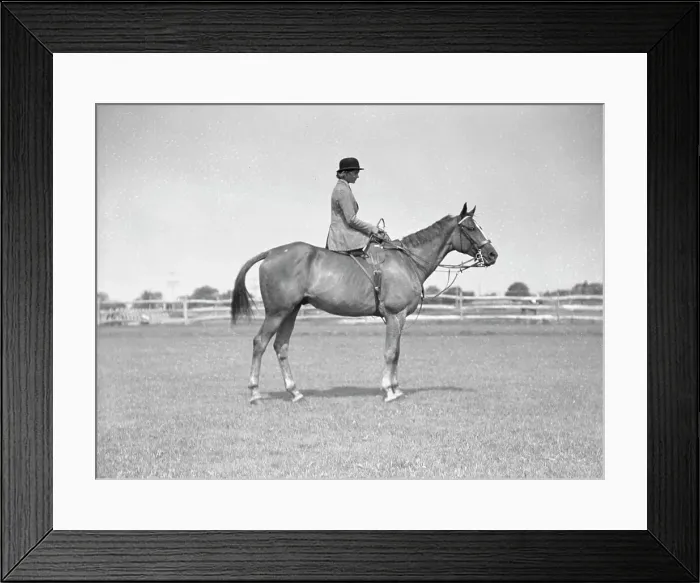 Framed Print : Schey, Theresa, Miss, on horse, between 1911 and 1942. Creator: Arnold Genthe Framed Print : Schey, Theresa, Miss, on horse, between 1911 and 1942. Creator: Arnold Genthe