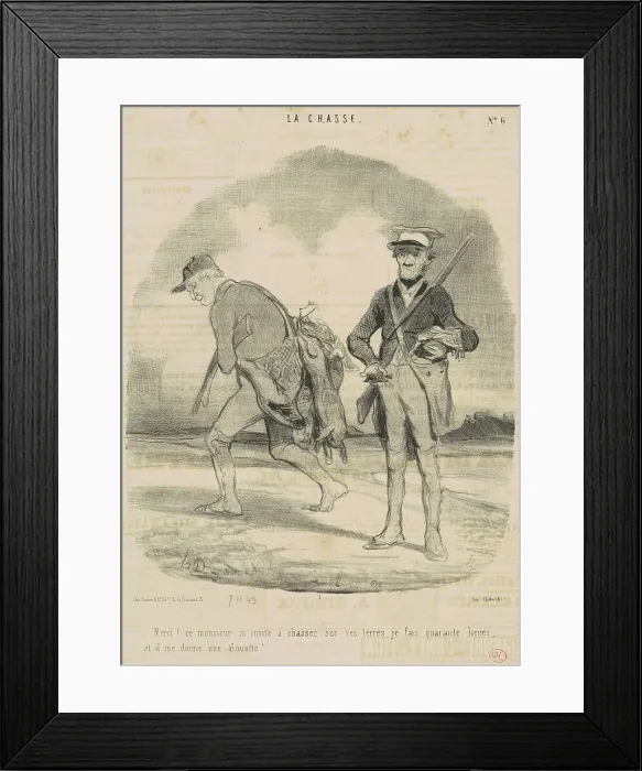 Framed Print : Merci! Ce monsieur m'invite a chasser... 19th century. Creator: Honore Daumier