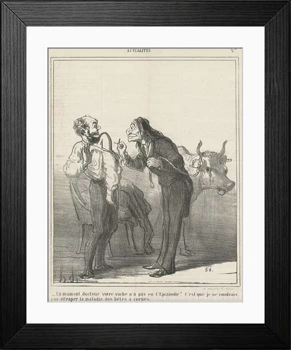 Framed Print : Un moment... votre vache n'a pas eu l'epizoodie?... 19th century. Creator: Honore Daumier Framed Print : Un moment... votre vache n'a pas eu l'epizoodie?... 19th century. Creator: Honore Daumier