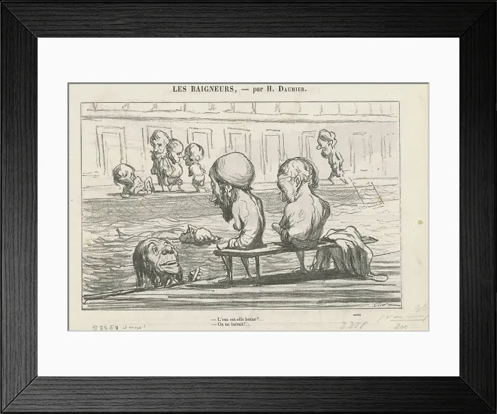 Framed Print : L'eau est-elle bonne?... / Une pleine eau, 19th century. Creator: Honore Daumier Framed Print : L'eau est-elle bonne?... / Une pleine eau, 19th century. Creator: Honore Daumier