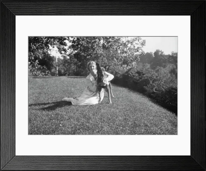Framed Print : Robins, Miss, with dog, outdoors, 1918 Feb. 16. Creator: Arnold Genthe Framed Print : Robins, Miss, with dog, outdoors, 1918 Feb. 16. Creator: Arnold Genthe