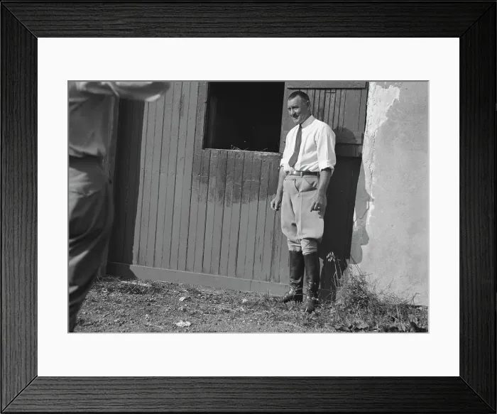 Framed Print : Rothbart, Albert, Mr. grounds, with unidentified man standing by a stable door, c1920-1935. Creator: Arnold Genthe Framed Print : Rothbart, Albert, Mr. grounds, with unidentified man standing by a stable door, c1920-1935. Creator: Arnold Genthe
