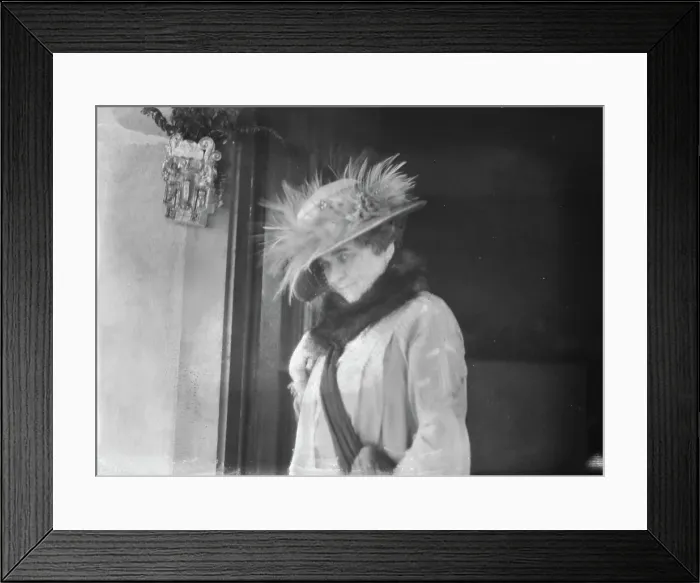 Framed Print : Slater, Mrs. standing by the door of a house in Long Beach, 1924 July. Creator: Arnold Genthe Framed Print : Slater, Mrs. standing by the door of a house in Long Beach, 1924 July. Creator: Arnold Genthe