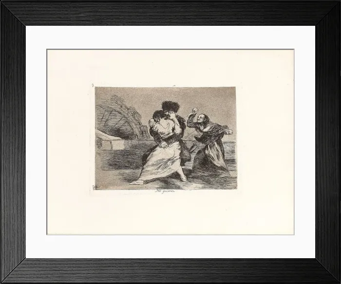 Framed Print : Los Desastres de la Guerra (The Disasters of War), Plate 9: No quieren (They do not want to), 1810s. Creator: Goya, Francisco, de (1746-1828) Framed Print : Los Desastres de la Guerra (The Disasters of War), Plate 9: No quieren (They do not want to), 1810s. Creator: Goya, Francisco, de (1746-1828)