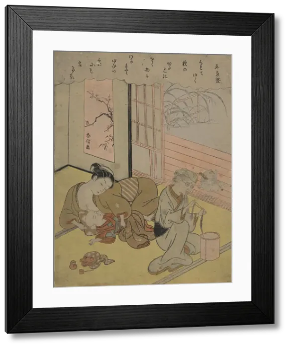 Framed Print : Taira no Kanemori (Mother with her child and an elderly woman), 1767-1769. Creator: Harunobu, Suzuki (1724-1770) Framed Print : Taira no Kanemori (Mother with her child and an elderly woman), 1767-1769. Creator: Harunobu, Suzuki (1724-1770)