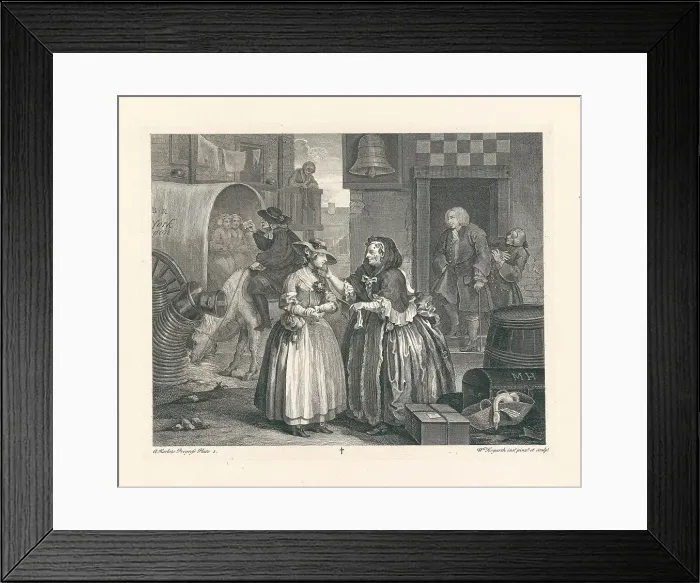 Framed Print : A Harlot's Progress. Plate 1: Moll Hackabout arrives in London at the Bell Inn, Cheapside, 1732. Creator: Hogarth, William (1697-1764) Framed Print : A Harlot's Progress. Plate 1: Moll Hackabout arrives in London at the Bell Inn, Cheapside, 1732. Creator: Hogarth, William (1697-1764)