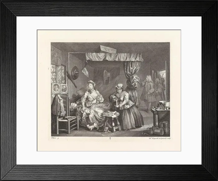Framed Print : A Harlot's Progress. Plate 3: Moll has gone from kept woman to common prostitute, 1732. Creator: Hogarth, William (1697-1764) Framed Print : A Harlot's Progress. Plate 3: Moll has gone from kept woman to common prostitute, 1732. Creator: Hogarth, William (1697-1764)