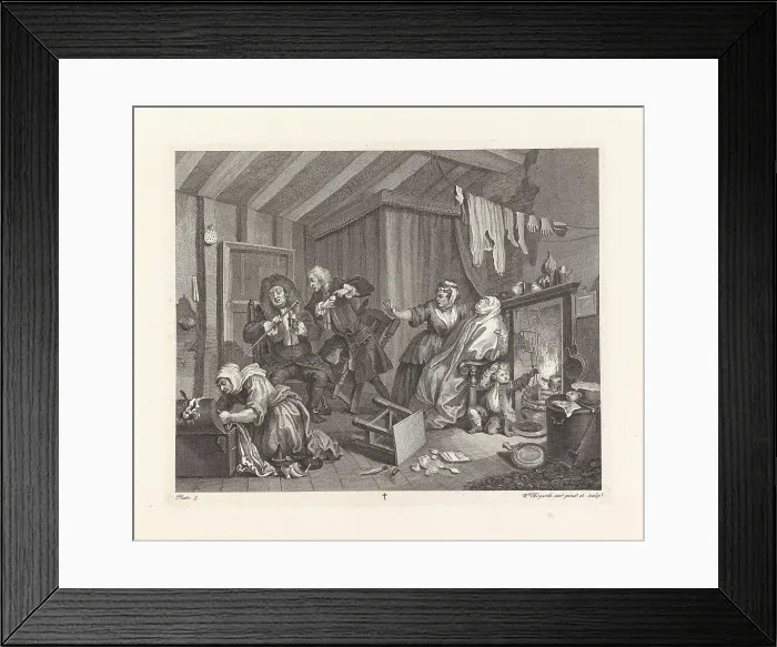 Framed Print : A Harlot's Progress. Plate 5: Moll dying of syphilis, 1732. Creator: Hogarth, William (1697-1764) Framed Print : A Harlot's Progress. Plate 5: Moll dying of syphilis, 1732. Creator: Hogarth, William (1697-1764)