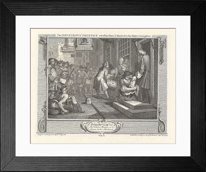 Framed Print : Series Industry and Idleness, Plate 6: The Industrious Prentice out of his Time, and... 1747. Creator: Hogarth, William (1697-1764). Series Industry and Idleness, Plate 6: The Industrious Prentice out of his Time, and... 1747 Framed Print : Series Industry and Idleness, Plate 6: The Industrious Prentice out of his Time, and... 1747. Creator: Hogarth, William (1697-1764). Series Industry and Idleness, Plate 6: The Industrious Prentice out of his Time, and... 1747