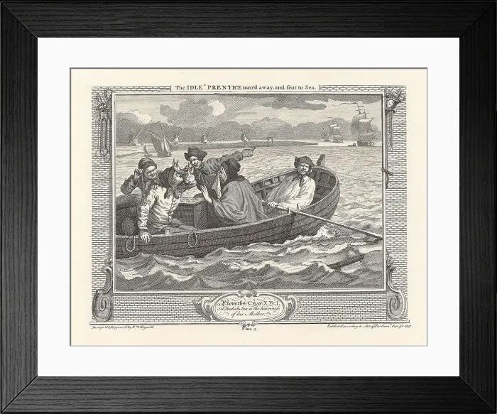 Framed Print : Series Industry and Idleness, Plate 5: The Idle Prentice turn'd away, and sent to Sea, 1747. Creator: Hogarth, William (1697-1764). Series Industry and Idleness, Plate 5: The Idle Prentice turn'd away, and sent to Sea, 1747 Framed Print : Series Industry and Idleness, Plate 5: The Idle Prentice turn'd away, and sent to Sea, 1747. Creator: Hogarth, William (1697-1764). Series Industry and Idleness, Plate 5: The Idle Prentice turn'd away, and sent to Sea, 1747