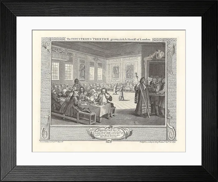 Framed Print : Series Industry and Idleness, Plate 8: The Industrious Prentice grown rich... 1747. Creator: Hogarth, William (1697-1764). Series Industry and Idleness, Plate 8: The Industrious Prentice grown rich... 1747