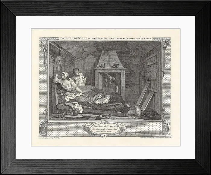 Framed Print : Series Industry and Idleness, Plate 7: The Idle Prentice return'd from Sea, and in a... 1747. Creator: Hogarth, William (1697-1764). Series Industry and Idleness, Plate 7: The Idle Prentice return'd from Sea, and in a... 1747 Framed Print : Series Industry and Idleness, Plate 7: The Idle Prentice return'd from Sea, and in a... 1747. Creator: Hogarth, William (1697-1764). Series Industry and Idleness, Plate 7: The Idle Prentice return'd from Sea, and in a... 1747