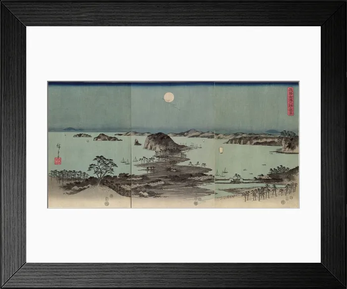 Framed Print : Panorama of the Eight Views of Kanazawa under a Full Moon (Buyo Kanazawa hassho yakei), 1857. Creator: Hiroshige, Utagawa (1797-1858) Framed Print : Panorama of the Eight Views of Kanazawa under a Full Moon (Buyo Kanazawa hassho yakei), 1857. Creator: Hiroshige, Utagawa (1797-1858)