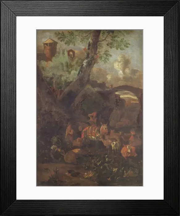 Framed Print : Landscape with Mules and Goats, 1772-1871. Creator: Monogrammist I.L Framed Print : Landscape with Mules and Goats, 1772-1871. Creator: Monogrammist I.L
