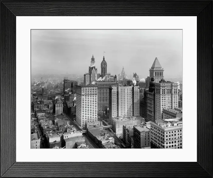 Framed Print : Big buildings of Lower Manhattan, New York, between 1900 and 1920. Creator: Unknown Framed Print : Big buildings of Lower Manhattan, New York, between 1900 and 1920. Creator: Unknown
