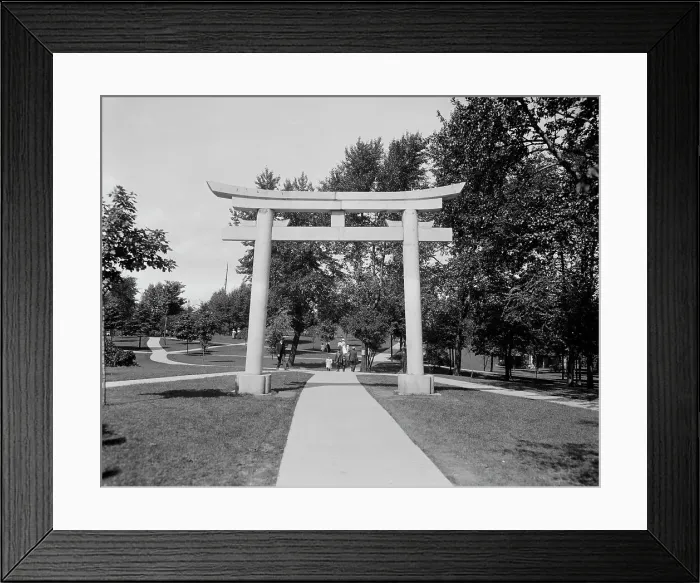 Framed Print : Japanese Torii, entrance canal park, Sault Ste. Marie, Mich. between 1900 and 1920. Creator: Unknown Framed Print : Japanese Torii, entrance canal park, Sault Ste. Marie, Mich. between 1900 and 1920. Creator: Unknown