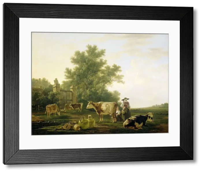 Framed Print : Milking Time, 1800-1815. Creator: Jacob van Strij Framed Print : Milking Time, 1800-1815. Creator: Jacob van Strij