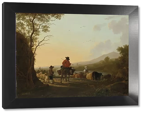 Landscape with Cattle Driver and Shepherd, c.1780-c.1785. Creator: Jacob van Strij