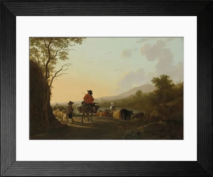 Framed Print : Landscape with Cattle Driver and Shepherd, c.1780-c.1785. Creator: Jacob van Strij Framed Print : Landscape with Cattle Driver and Shepherd, c.1780-c.1785. Creator: Jacob van Strij